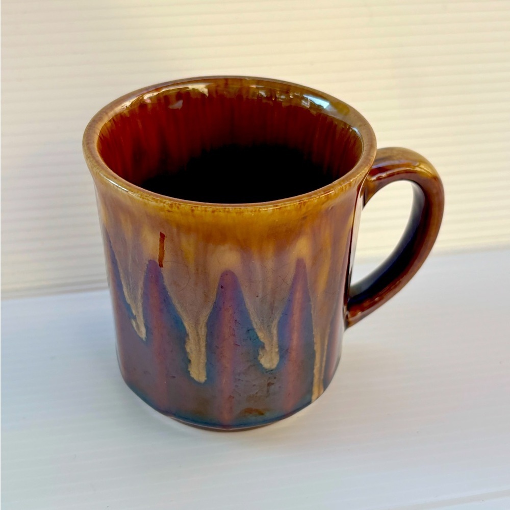 Brown Drip Glaze Stoneware Coffee Mug Vintage 1970s